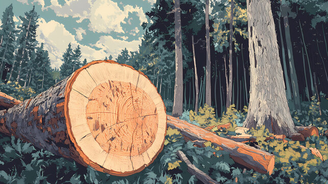 Sustainable forestry practices in foothill forests selective log. Foothill. Illustration