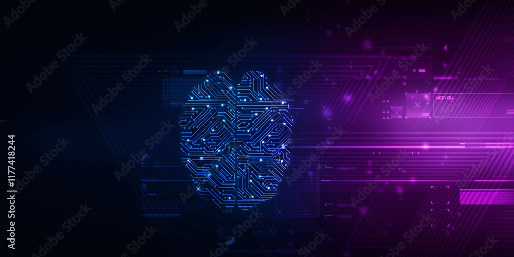 Aufkleber 2d illustration concept of thinking, background with brain, abstract artificial intelligence. techno