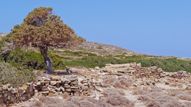 Waves at the shore of Mediterranean Sea viewed from Prasonisi beach, Rhodes, Greece
