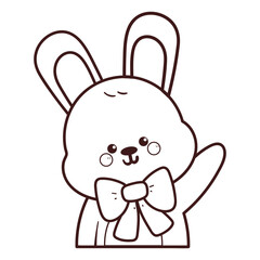cute hand drawing cartoon bunny with big bow coloring page illustration