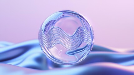 Aquarius Zodiac Sign Abstract Art - Glass Orb with Wave Lines | Cinematic Ultra-Detailed Digital Illustration