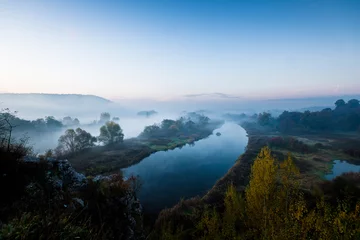 Vistula river near Krakow in Poland at the morning in the fog