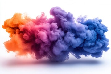dramatic explosion of vibrant colorful smoke clouds with dynamic motion and swirling patterns isolated on pure white background, high-speed photography