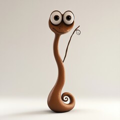 Fototapeta premium A brown cartoon character with big eyes stands on a white background