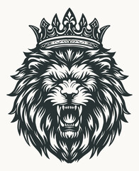 art illustration drawing lion head king roar line art vector