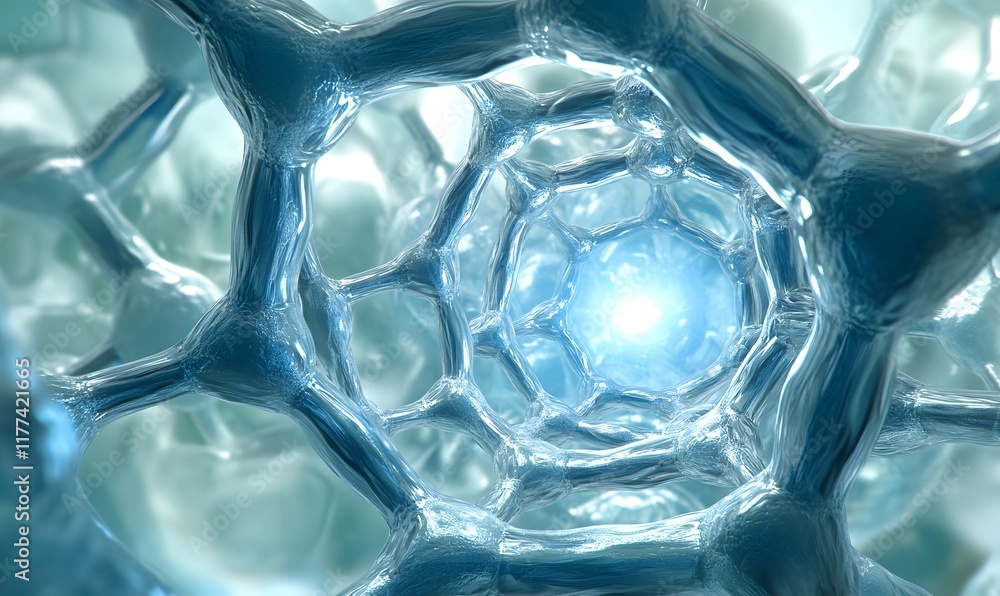 Poster abstract 3d rendering of a glowing, intricate network structure.
