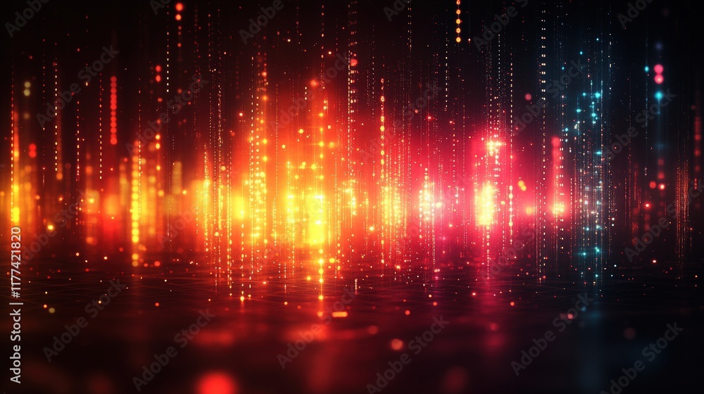 Poster abstract digital background with vertical light lines in vibrant colors, representing data flow, ene