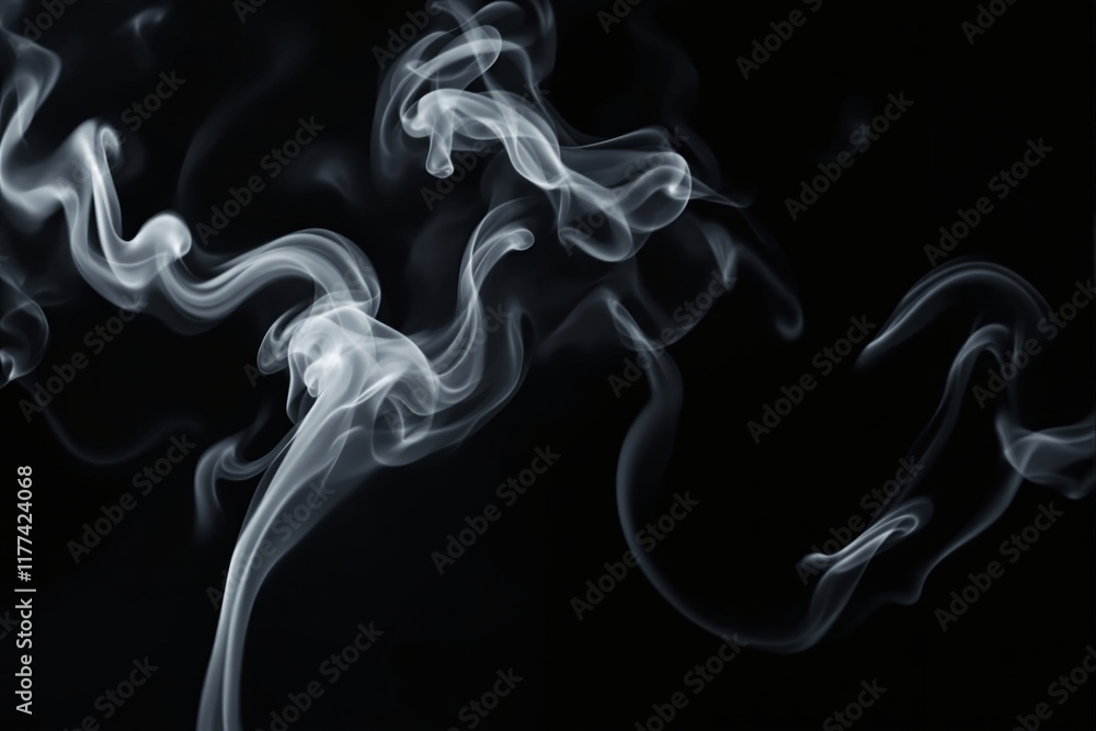 Poster white smoke curls and swirls gracefully on a dark background, creating an abstract and ethereal effe