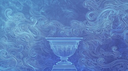 Enchanting Aquarius Zodiac Symbol in Stylized Line Design Urn | Cinematic Astrology Artwork with Ultra-Detailed Wave Patterns