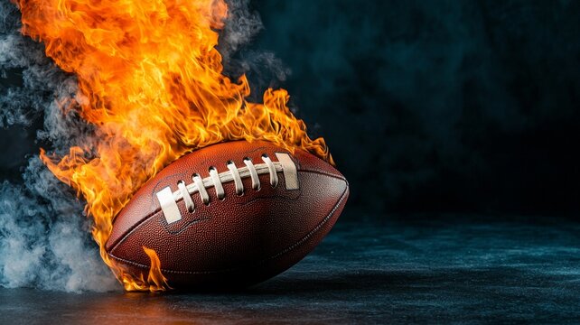 Fiery American Football on Dark Background
