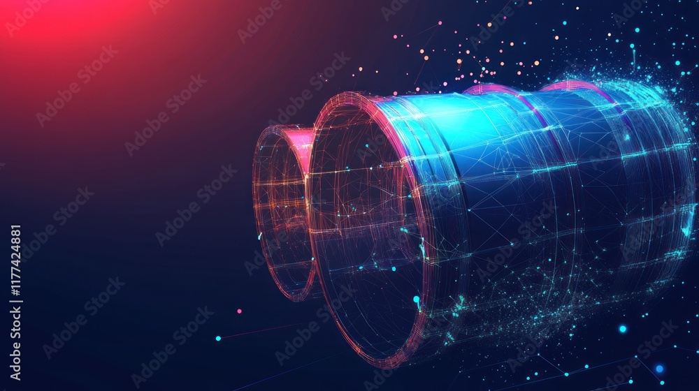 Aufkleber abstract digital representation of interconnected barrels with a futuristic design.