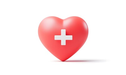 Obraz premium 3D render of a red heart with a white cross.