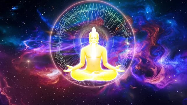 Meditating Figure in Radiant Light Circle