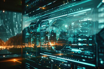 Futuristic Digital Interface with World Map Display