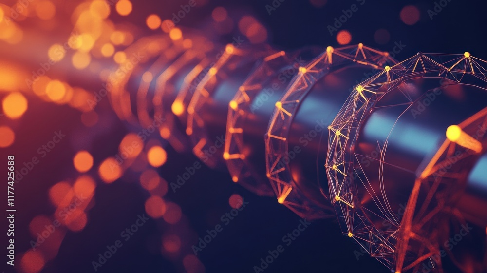 Poster abstract representation of a futuristic technology with glowing elements and intricate connections.