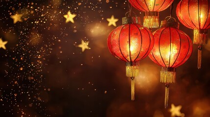 Festive Lanterns and Stars for New Year Celebration Background