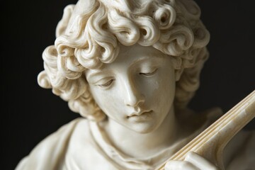 Obraz premium close up of an off-white statue with curly hair and closed eyes
