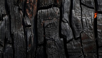 Charred Tree Bark Close-Up Highlighting Burnt Texture, Deep Cracks, and Ashen Wood Patterns After Wildfire Damage for Environmental Concepts

