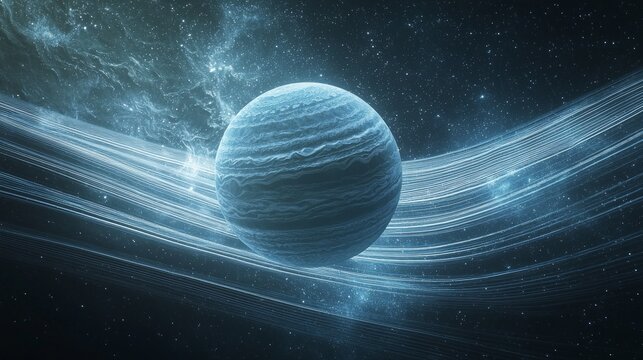 Celestial Aquarius Zodiac Sign Concept Art with Large Sphere and Cosmic Waves