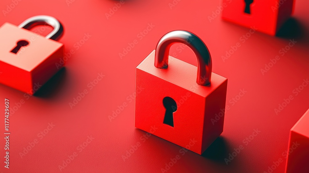 Poster a digital web with glowing lock icons broken by shadowy figures, representing scams and cybersecurit