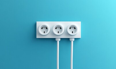 Triple power outlet on blue wall