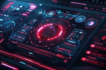 Obraz premium Futuristic Digital Interface with Red and Blue Neon Lights