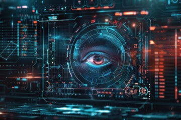 A Digital Eye Glowing Within a Futuristic Interface