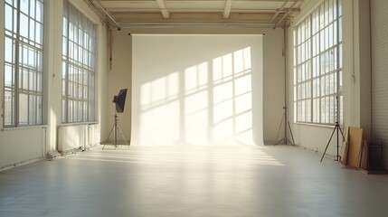 A sunlit white studio room with shadows, providing an empty canvas for design and a clean, minimalist white background, hd image