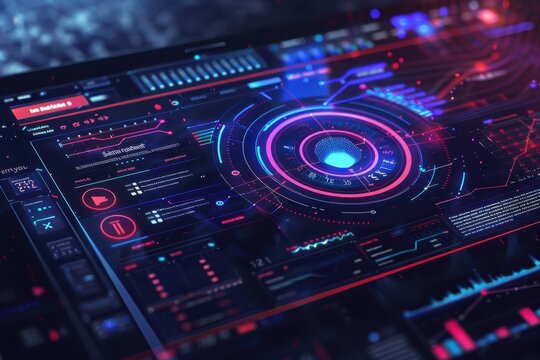 Futuristic Tech Interface with Data Visualization and Circular Display