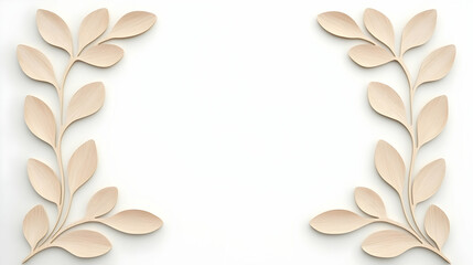 Beige leaf frame on white background; blank space for text; elegant design for invitations or website banners.