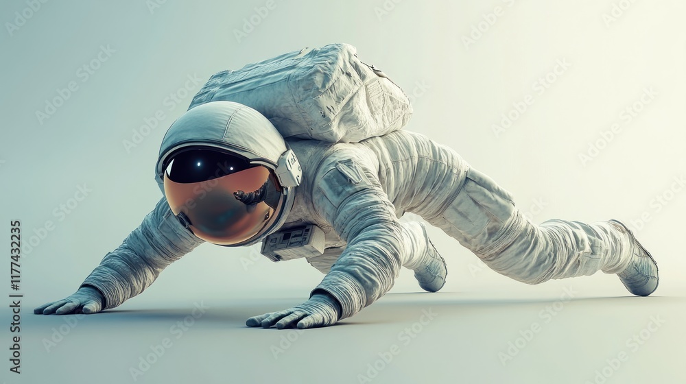 Aufkleber An astronaut in a spacesuit crawling on a surface, emphasizing exploration and adventure.