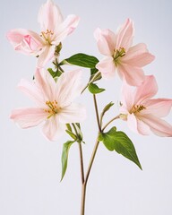 Fototapeta premium Delicate Pink Flowers with Green Leaves on a Soft Background for Nature Lovers