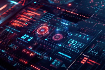 Futuristic Technology Interface with Red and Blue Lights