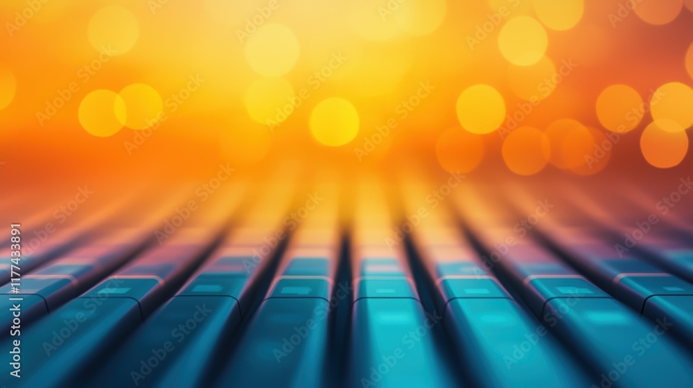 Poster abstract blurry background with colorful bokeh lights and modern keyboard keys
