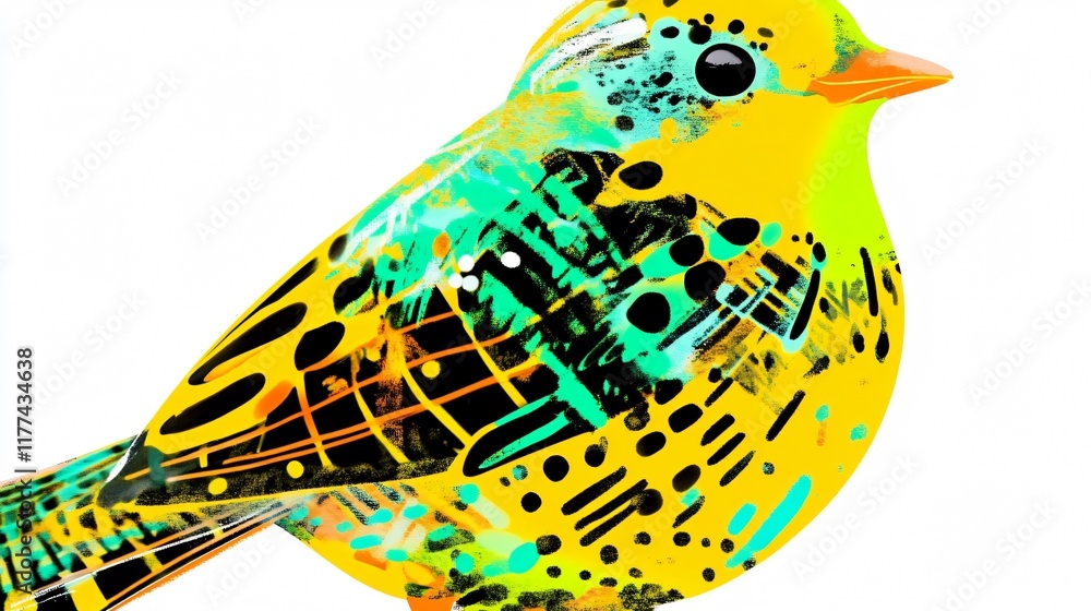 Poster abstract yellow bird: a symphony of vibrant colors and bold lines in a modern, abstract bird paintin