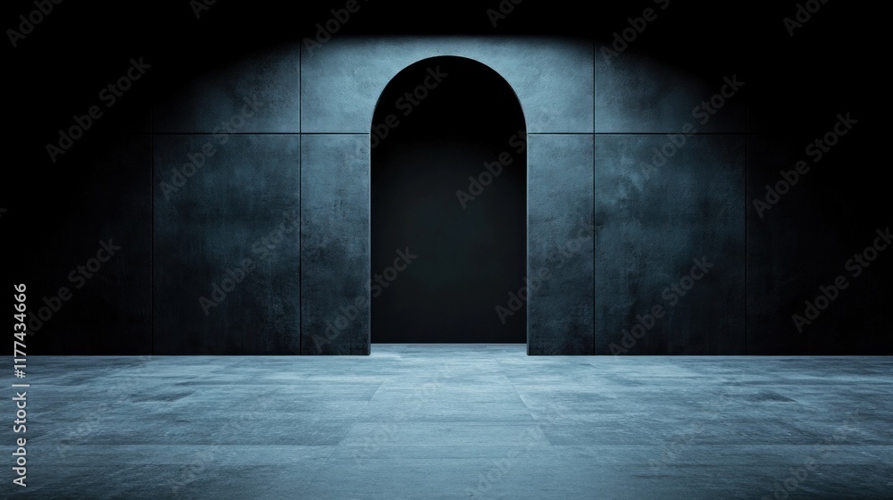 Aufkleber spacious empty room features a large archway against dark textured walls. minimalist design emphasiz