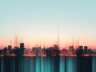 Fototapeta premium Abstract skyline at twilight with colorful lights and blurred edges.