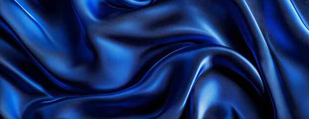 Fototapeta premium Close-up of a royal blue fabric texture background with copy space. 