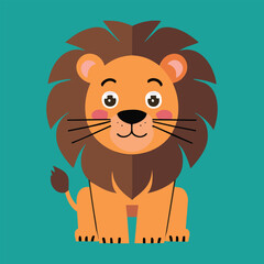 Cartoon lion sitting, teal background, kids