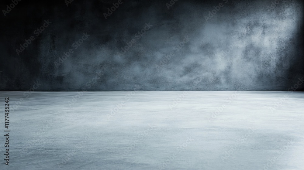 Poster smooth concrete floor extends into a dark textured wall creating a minimalist backdrop. this setting