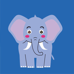 Cute cartoon elephant, blue background, kids' book illustration
