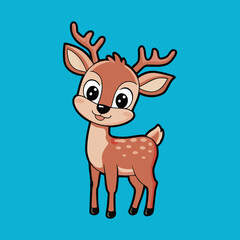Cute fawn stands, blue background, kids' print