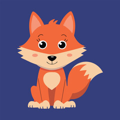Cute fox sitting, blue background, kids design