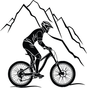 recommend clip art: A mountain biker riding a mountain bike vector, mountain biker riding a mountain bike silhouette, mountain biker riding a mountain bike line art vector illustration