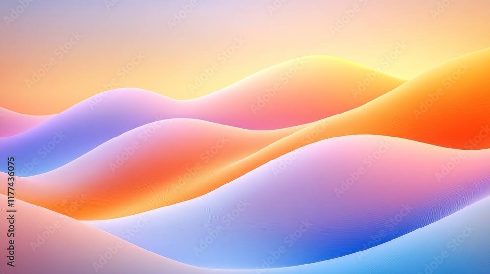 Poster abstract waves in soft pastel colors creating a serene atmosphere.