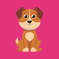 Cute puppy sits pink background, children's book