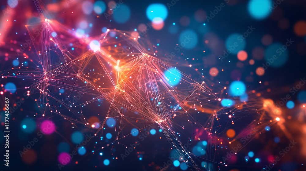 Poster digital art with intricate fractals and vibrant neon lines creating a stunning visualization of inte
