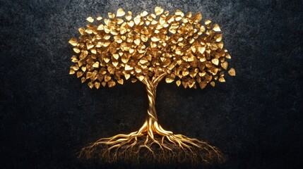 Golden Tree of Life on Dark Background
