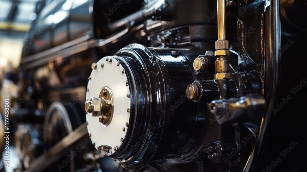 Poster Close-up of a mechanical component from a steam engine showcasing intricate details.