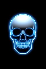 Fototapeta premium Glowing blue human skull isolated on black background.